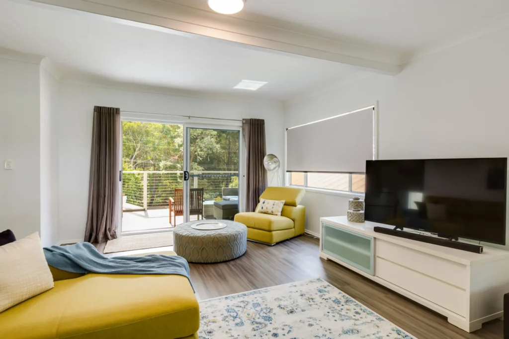 Stylish living room of Bay Breeze at Blenheim Beach, Vincentia