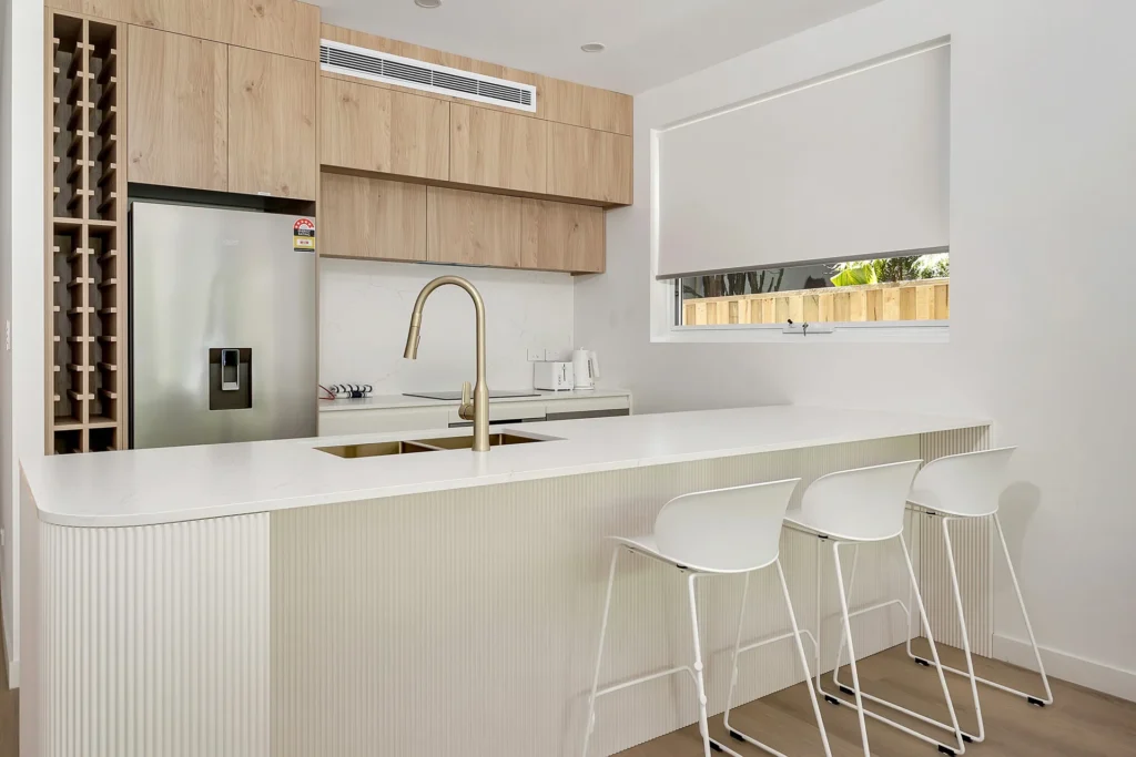 Modern minimalist kitchen at Blanca Beach House 1, Vincentia