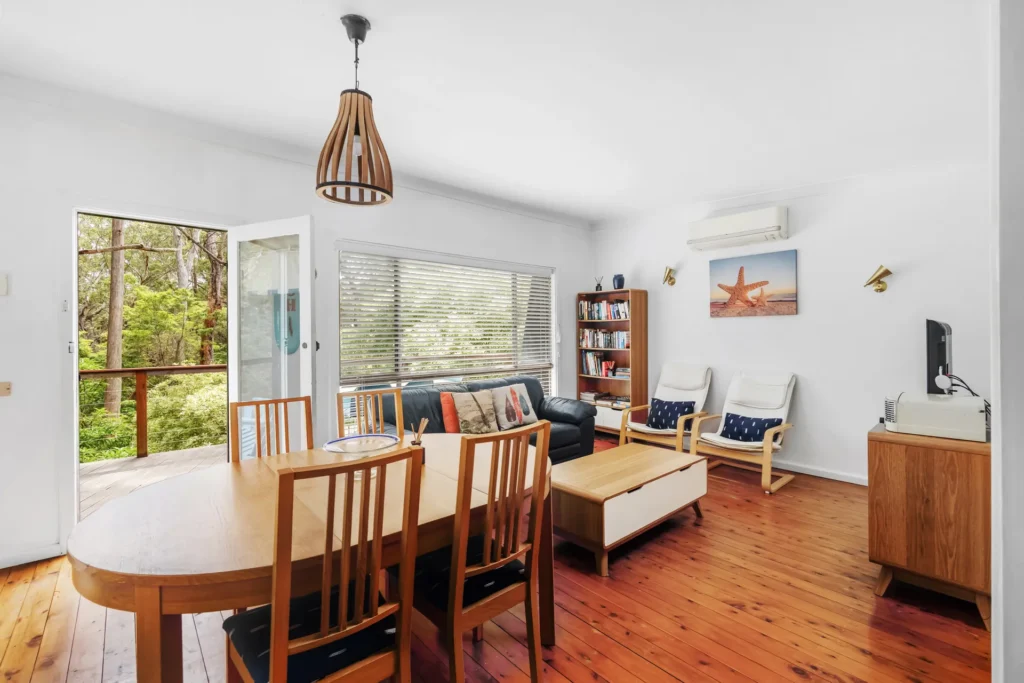 Cozy living area at Bush Baby at Blenheim Beach