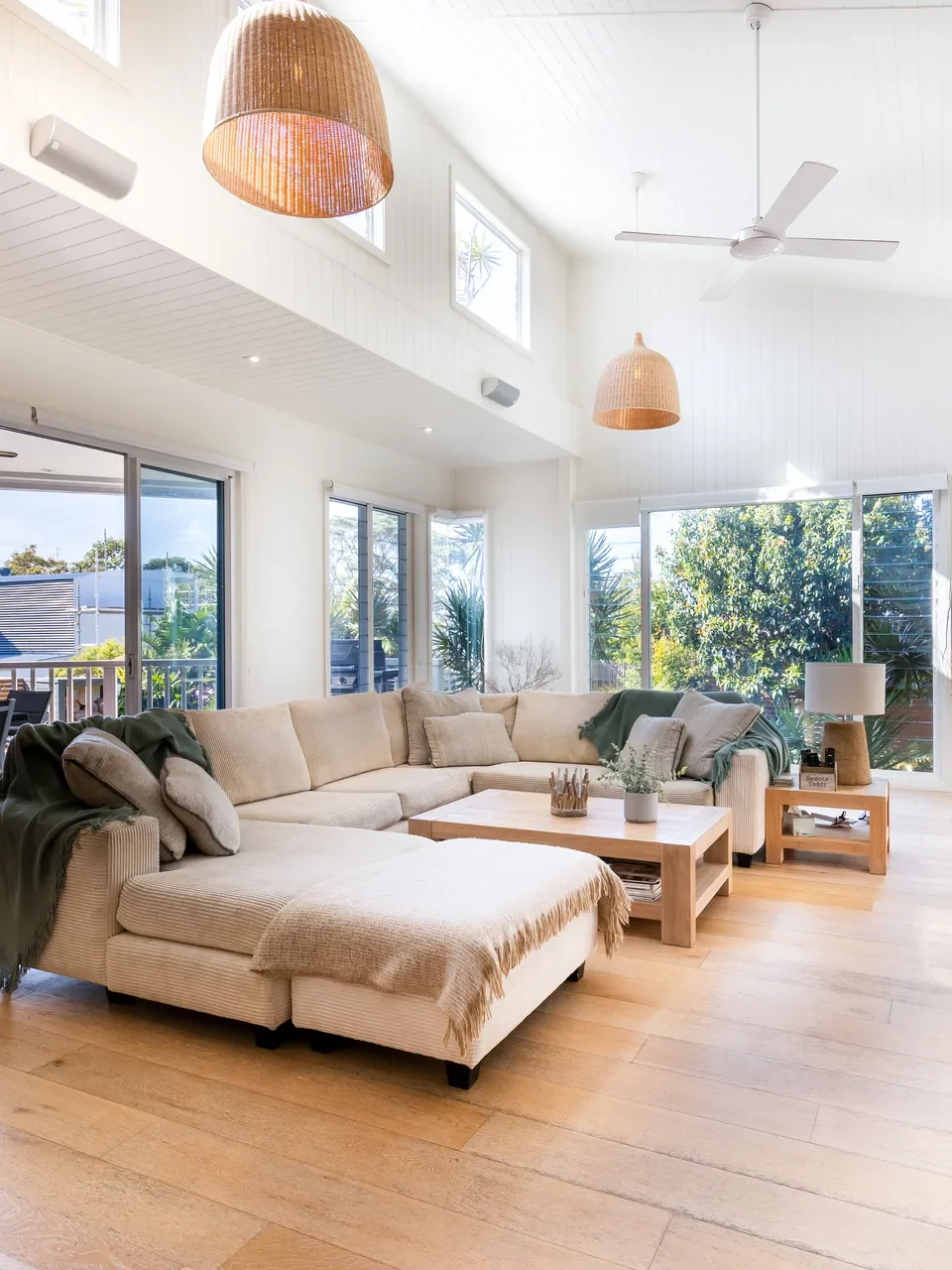 Airy living room at Hyamptons Beach House with neutral tones