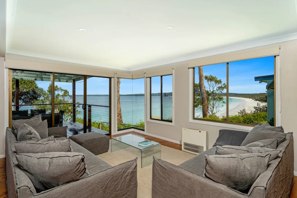 Living room with panoramic ocean views at Scarborough