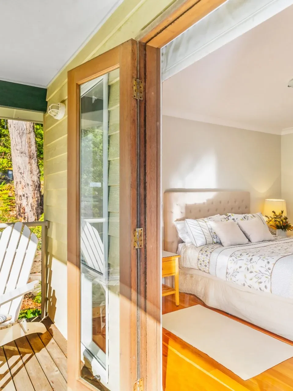 open-air bedroom with balcony