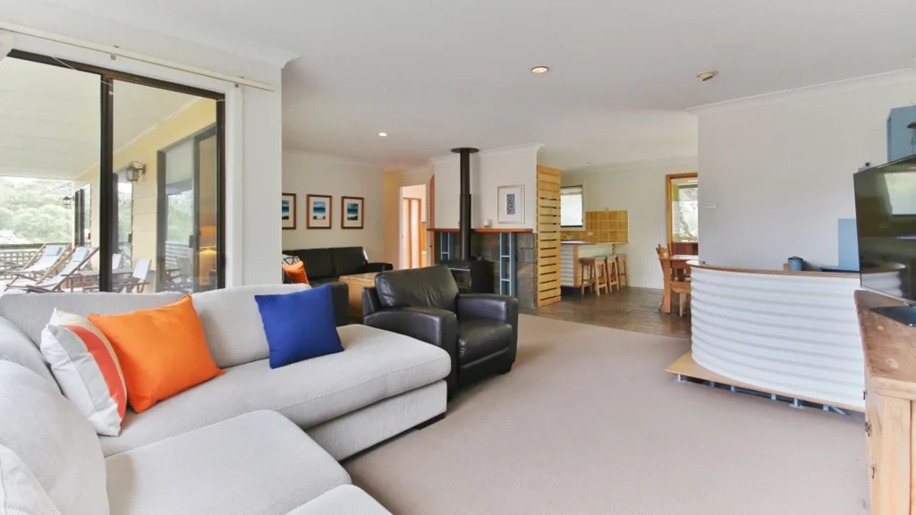 spacious living room for group travel in style in hyams beach