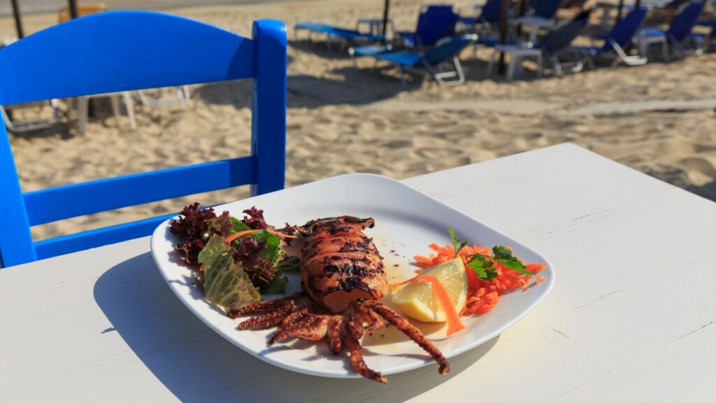 Grilled squid served by the sea