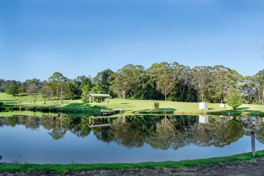 peaceful lake surrounded by green countryside