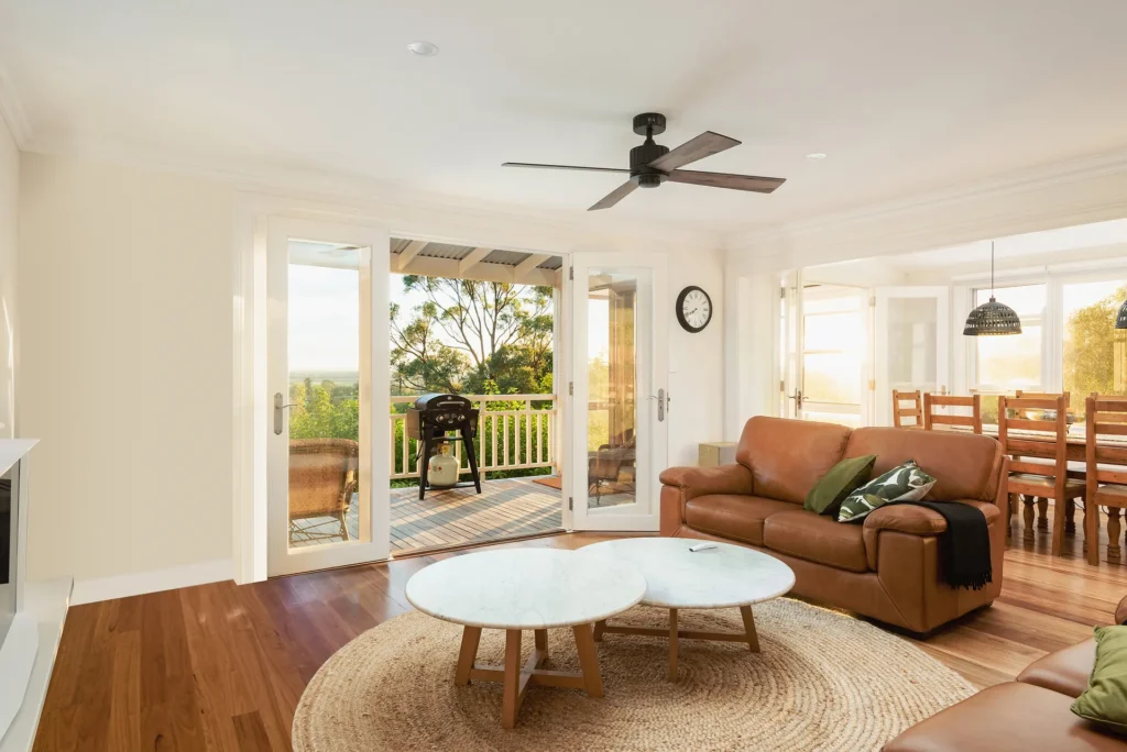 open-plan living area opening onto the deck